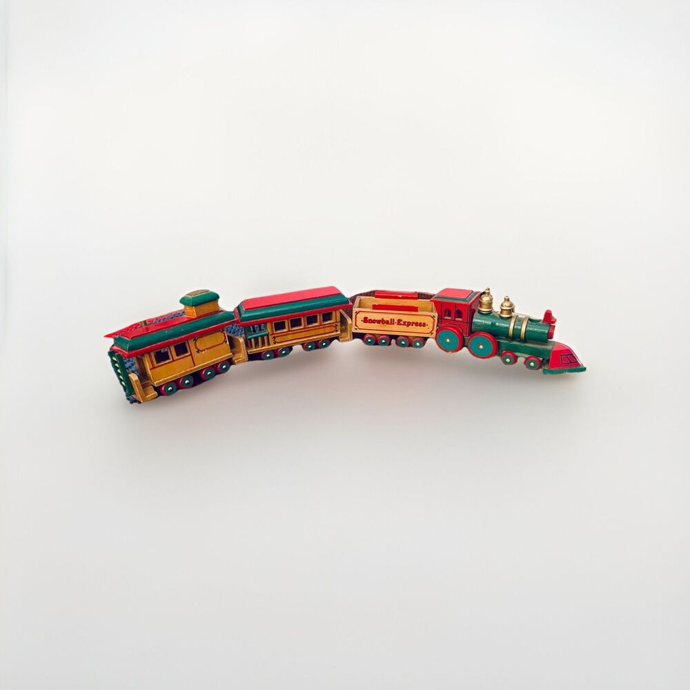 VTG 1988 Dakin INC. Wooden 19.5" Christmas Train Snowball Express